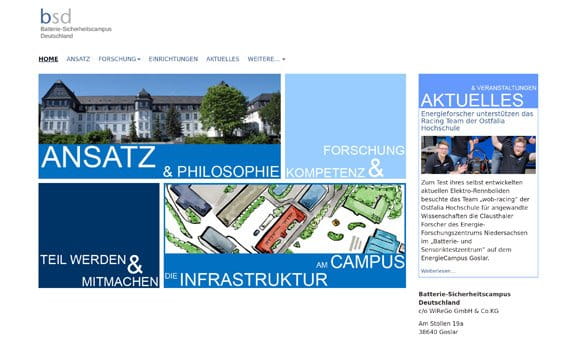 Screenshot der Internetseite: Batterie-Sicherheitscampus Deutschland