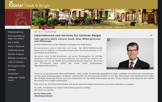 Screenshot der Internetseite: Stadt Goslar